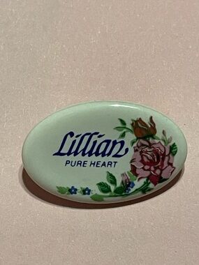 Vintage Porcelain Lillian Pure Heart Personalized Flower Pin #6363